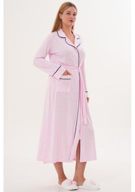 Resim Mecit Pijama Mecit 6333 Pembe Kadın Sabahlıklı Boydan Düğmeli Pijama Takımı Pembe 