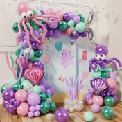 Resim 142 DIY ahtapot balon kemer setleri, Küçük Denizkızı doğum günü partisi süslemeleri, mor pembe balonlar, denizaltı balon kemeri, denizkızı kuyruğu balon çelengi, mor pembe duş dekorasyonu, yıl dönümü 