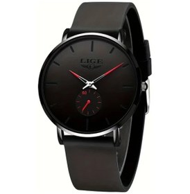 Resim Lumaworld 2023 Yeni Moda Minimalist Erkek Kol Saati Klasik Ultra İnce Silicone Tape Black And Red Kayış 30m Quartz Altın 
