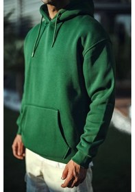 Resim Barlashive Erkek 3 İplik Pamuklu Kapüşonlu Basic Sweatshirt Hoodie - Haki Çok Renkli 