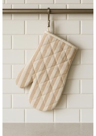 Resim Bej Çizgili Kalın Isıya Dayanıklı Fırın Eldiveni Pamuklu Askılı Şık Ve Kullanışlı Mutfak Eldiveni Bej 