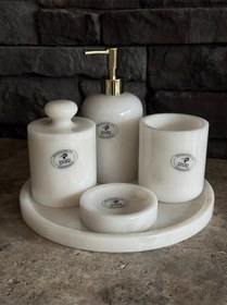 Resim Beyaz Mermer Gold Pompalı, Pamukluk Kendinden Tutmalı 5'li Set Beyaz 