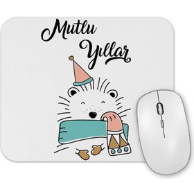 Resim Baskı Dükkanı Sapkalı Ayıcık Ile Mutlu Yıllar Mouse Pad 