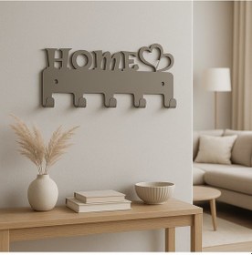 Resim Lunoart Home Yazılı Kalpli Metal Anahtarlık Askısı Duvar Tipi Anahtar Organizer Vizon 