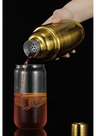 Resim Ahşap Standlı 12 Parça Çelik 750 Ml Shaker Bar Tokmağı Jigger Seti Barmen Seti Altın 