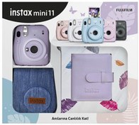 Resim Instax Mini 11 Fotoğraf Makinesi - Jean Çanta - Kare Albüm - 10lu Film Seti Lila 