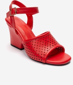 Resim LuviShoes HERVON Kırmızı Cilt Kadın Dolgu Topuklu Ayakkabı 
