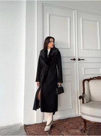 Resim Tam12den Home Premium Kalite Kaşe Kaban Kürklü - Siyah 
