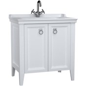 Resim VitrA Valarte 62153 Lavabo Dolabı, Kapaklı, Etajerli Lavabolu, Krom Kulplu, 80 Cm, Mat Beyaz 