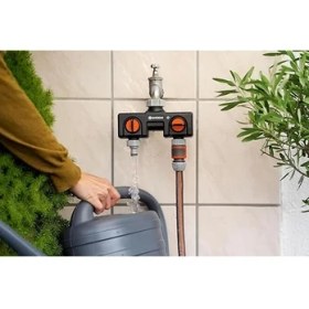 Resim 2 Yollu Dağıtıcı: 2 Cihaz Için Musluğa Bağlantı Imkanı, Gardena Sulama Bilgisayarları ve Saatleri Için Uygun, Su Akışı Ayarlanabilir ve Kilitlenebilir (8193-20) 
