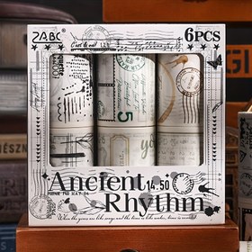 Resim Antik Çekicilik ve Güzel Ambalaj ile 6 Rulo Vintage Washi Bant Etiketleri Paketi 