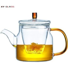 Resim Qerhome Borosilikat Cam Cam Kapaklı Ve Süzgeçli Gold Sap Demlik 800 Ml Tkb Aw2005 Şeffaf 