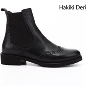 Resim GÖNDERİ(R) Kadın / Kız Siyah Floter Kauçuk Taban Hakiki Deri Chelsea Bot 