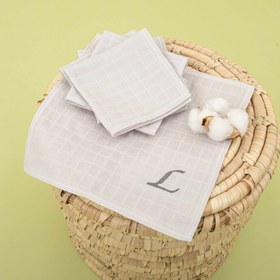 Resim 5'li L Harf Nakışlı Mendil Set - Açık Gri Muslin 