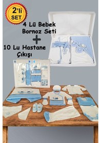 Resim 10 Parça Mavi Kedi Hastane Çıkışı Ve 4 Parça Bebek Bornoz Seti Mavi 