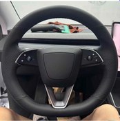 Resim Honeybeeshop 1 Adet Yan Delik Siyah Çizgi El Dikişli Direksiyon Kılıfı Ultra İnce Lif Deri Tesla Model 3 2023 2025 Model Y 2025 Yan Delik Siyah Çizgi 