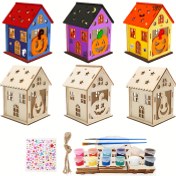 Resim 6 parça ahşap balkabağı ev el sanatları seti, Cadılar Bayramı zanaat seti, yaratıcı ağaç kabaklı eve kitleri, çocuk odası dekorasyonu için uygun 