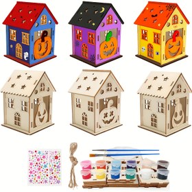 Resim 6 parça ahşap balkabağı ev el sanatları seti, Cadılar Bayramı zanaat seti, yaratıcı ağaç kabaklı eve kitleri, çocuk odası dekorasyonu için uygun 