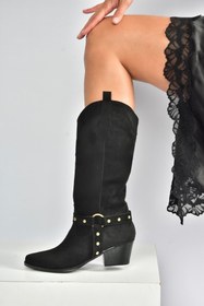 Resim Fox Shoes V820320302 Siyah Süet Kalın Topuklu Kadın Çizme 