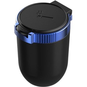 Resim Kapaklı Araba Küllüğü Evrensel Araba İç Küllüğü Led Mavi Işık Taşınabilir Koku Geçirmez Araç Çöp Kutusu 