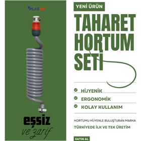 Resim PLASYAY Spiral Taharet Matik Hortumu Kelepçe Adaptörlü Ve Duvara Sabitlemeli 120 Cm Gri 