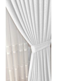 Resim Keten Fon Perde 1/3 Sık Dikim Korniş İçin Tek Kanat 30 Renk Beyaz 