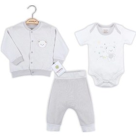 Resim 3-12 Ay Erkek Bebek Takımı Çizgili Bear Hırkalı Toprak Toprak 