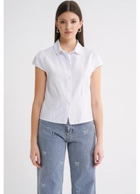 Resim Mixray 4698 Kadın Ay Kol Fit Pensli Gömlek Beyaz 