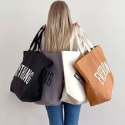 Resim 1 adet Ekstra Büyük Yeniden Kullanılabilir Kanvas Taşıma Çantası – Hafif, Katlanabilir ve Dayanıklı Kadın Alışveriş Çantası "GIFTGIFT" Siyah veya Kahverengi Baskı ile, Taşınabilir ve Yıkanabilir, Gündelik Çıkışlar veya Alışveriş için Mükemmel, Yeniden Kullanılabilir Alışveriş Çantası | Kalın Tipografik Tote | Sağlam Kulaklık 