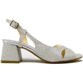 Resim Beety 958 Gümüş Sim Çapraz Bant Kalın Topuk Kadın Abiye Ayakkabı 