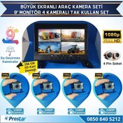 Resim Kayıtlı 9\ Monitörlü AHD 1080P 4 Kameralı 256GB SD Destekli 4Pin Tak Kullan Kamera Seti 