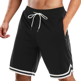 Resim Erkekler için yaz basketbol fitness şortları - Bağcıklı esnek bel, koşu, yoga, antrenman ve dış mekan etkinlikleri için hafif, esnek olmayan kumaş, düz renk tasarımı, basketbol şortları, rahat spor giyim, pürüzsüz dokulu kumaş 