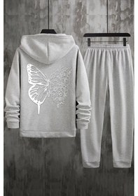 Resim Drawing Butterflies Sırt Baskılı Eşofman Takımı Gri 