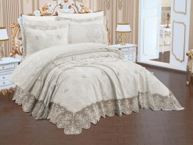 Resim Manavgat 6 Parça Şönil Nakışlı Pike Takımı Krem Krem 