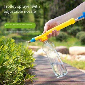 Resim 1 adet Taşınabilir Manuel Tekerlekli Püskürtücü, Ayarlanabilir Nozul ile Tek Tıklamayla İşletme, Dayanıklı Plastik İçecek Şişesi Tasarımı ile Verimli Sulama, Elektrik Gerektirmez, Bahçe Püskürtücüsü, Ergonomik Kolu, Sağlam Kolu Tasarımı 