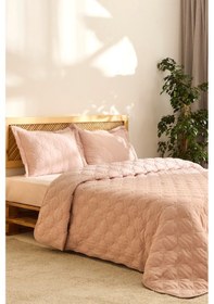 Resim Kaşmir Home Lilly Çiçekli Çift Kişilik Yatak Örtüsü Takımı Pudra Pudra 