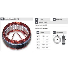 Resim 12v Alternatör Statör Valeo Tipi 90 A 6 Uçlu N11.501 