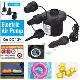 Resim 50W Hızlı Şişirme Pompası, 3 Nozullu Daha Hafif Ev ve Araba İçin Açık Hava Kullanımı için Şişme Matraslar, Şişme Koltuklar ve Havuz Şamandıraları 