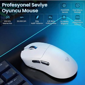 Resim Aula SC900 Pro PAW3395 Sensör 26000 DPI 8000Hz Kablolu ve Kablosuz Gaming Oyuncu Mouse Beyaz 