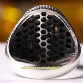 Resim Copy of 925 Sterling Eagle Sapphire and Onyx Stone Mens Ring - US: 6.5 / 54 mm / Turk: 14 