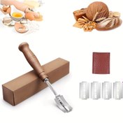 Resim 1 Set, Artisan Ekmek Dilimleyici Ahşap Sap ve Paslanmaz Çelik Bıçak ile, Yedek Bıçaklar Seti Dahil, Baguette, Sourdough, Focaccia ve Kek Ekmek için İdeal - Mutfak Pişirme Aracı 