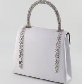 Resim Keeba Saten Taşlı Gümüş Abiye Çanta Clutch Saten Gümüş Gece Çantası Abiye Çanta Gümüş Saten Abiye Çanta 