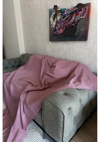 Resim Sofline Kadife Şönil Koltuk Örtüsü, Kaymaz Kanepe Örtüsü, Koltuk Şalı 180 X 220cm Lila 