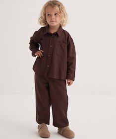 Resim Unisex Çocuk Dökümlü Pamuklu Düğmeli Pantolon Acı Kahve - 4-5 Yaş 
