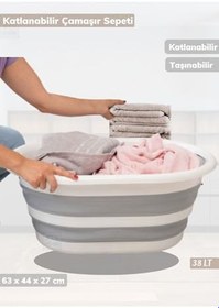 Resim Jet's Home Katlanır Çamaşır Sepeti 38 Lt Katlanır Sele Gri Çamaşır Selesi 