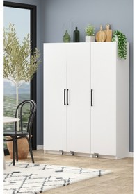 Resim Erzak Dolabı 3 Kapaklı 180 Cm Çok Amaçlı Banyo Kiler Dolabı Beyaz Beyaz 