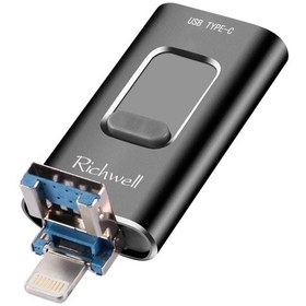 Resim Richwell 3'ü 1 Arada 128g Type-c 8 Pin Usb 3.0 Otg Fonksiyonlu Metal İtme-çekme Flaş Disk Siyah 