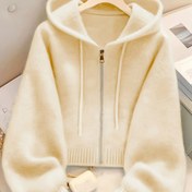 Resim Kadınlar için Rahat Kapüşonlu Hırka Kazak, Bağcıklı Kapüşon ve Fermuarlı Ön - Yumuşak Gri Tüm Mevsim Katman Parçası, Düğmeli Cep, Rahat Sonbahar Kış Kazak, Rahat Giyim için Kazak Hoodie, Dayanıklı Örgü, Dokulu Kumaş 