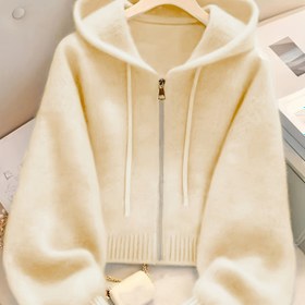 Resim Kadınlar için Rahat Kapüşonlu Hırka Kazak, Bağcıklı Kapüşon ve Fermuarlı Ön - Yumuşak Gri Tüm Mevsim Katman Parçası, Düğmeli Cep, Rahat Sonbahar Kış Kazak, Rahat Giyim için Kazak Hoodie, Dayanıklı Örgü, Dokulu Kumaş 