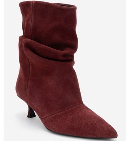 Resim Luvi Shoes Baleı Bordo Süet Hakiki Deri Kadın Kısa Topuklu Bot Bordo 